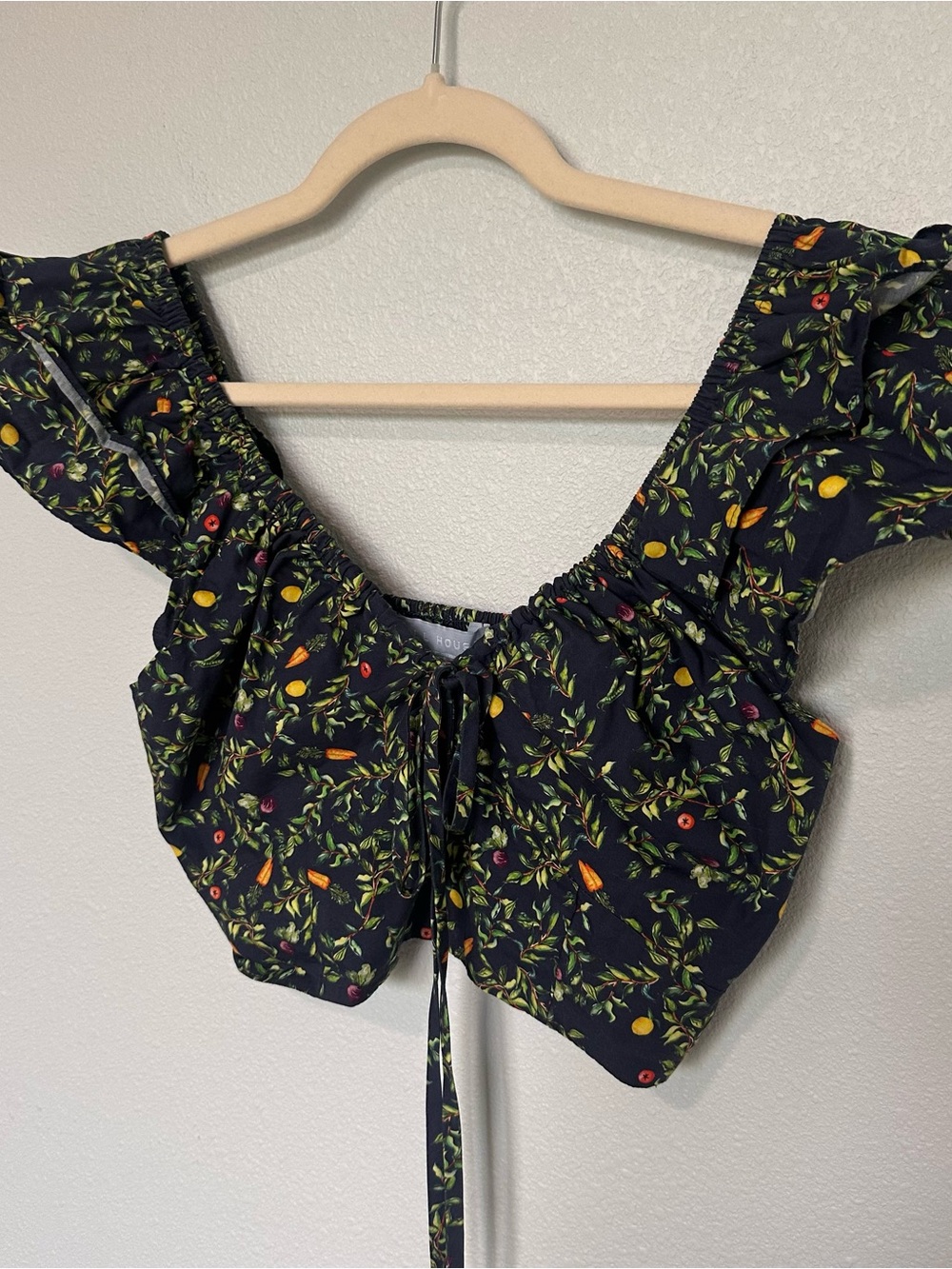 Hill House Navy Floral Crop Top with Yellow & Green Accents
